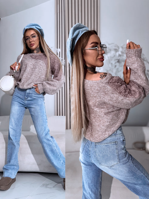 Knitted sweater "ROSETTE Y25008" - CAPPUCCINO